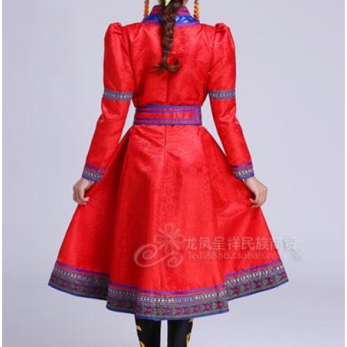 Women's Chinese folk dance dresses handmade green red pink colored Mongolian grassland dance cosplay stage performance drama cosplay robes